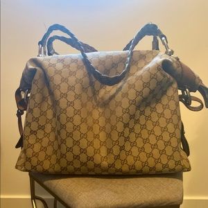 Bamboo Gucci Bar GG Canvas Large Bag